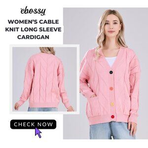 ✨ EBOSSY | Women's Cable Knit Long Sleeve Cardigan